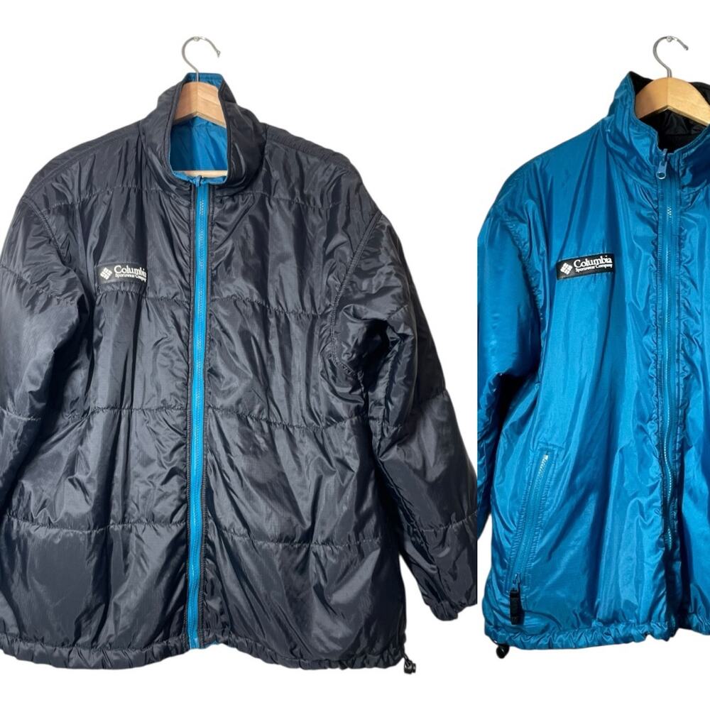 Columbia Womens Reversible Jacket Size Large Black Turquoise Blue Packable